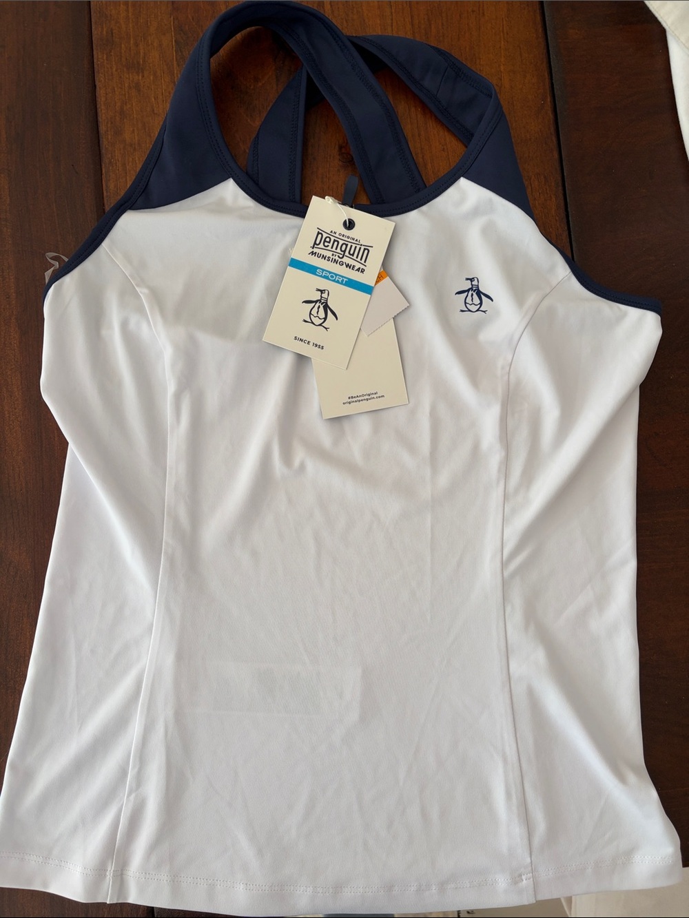 Original Penguin White & Navy Racerback Performance Tank